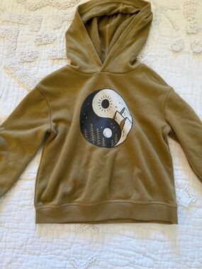 Little Co. Olive Green Hoodie with Yin-Yang Mountain Graphic 4t